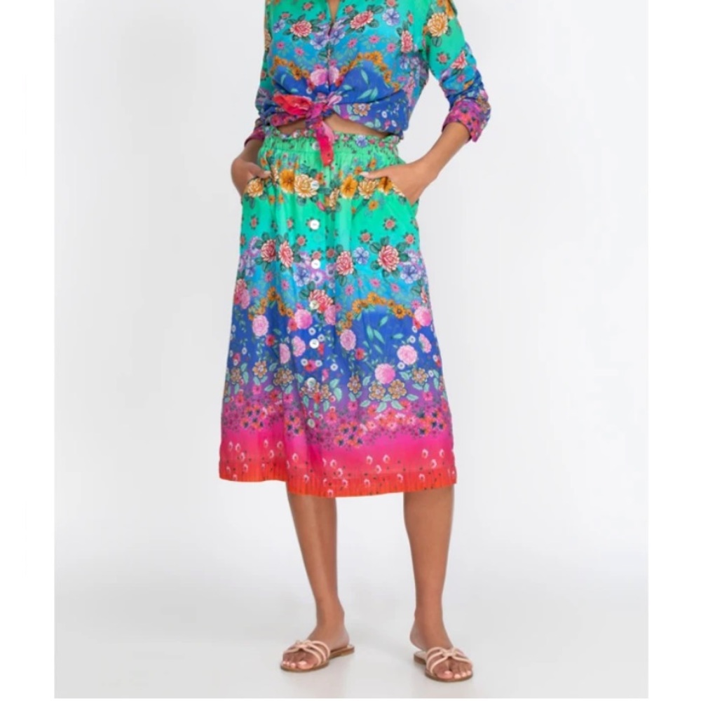NWT Johnny Was RAINBOW FIELD PAPERBAG SKIRT SZ S